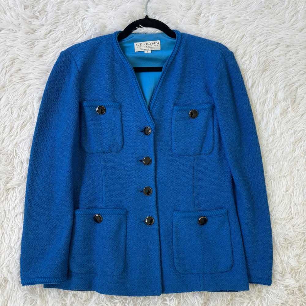 St John Collection Royal Blue Knit Jacket Blazer Coat Size 2 Marie Gray
